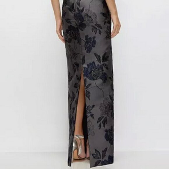 Alfred Sung Metallic Floral Jacquard Strapless Sheath Gown D877NGM - Picture 6 of 6